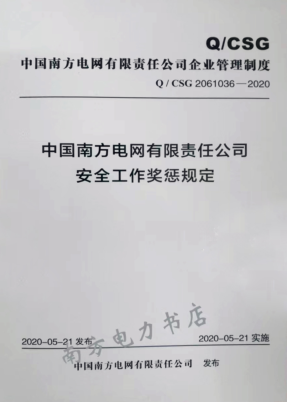 中国南方电网有限责任公司安全工作奖惩规定Q/CSG2061036-2020